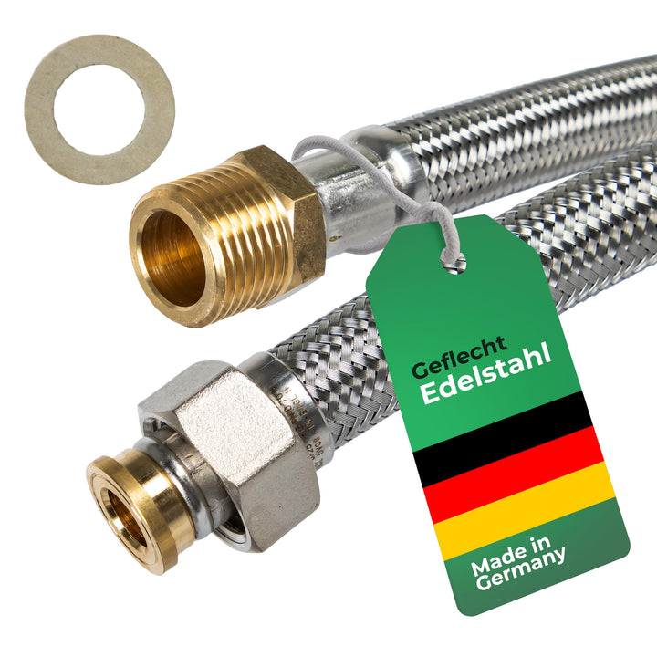 H2O-Flex® Panzerschlauch 1/2"ÜM x 1/2"AG, Flexschlauch DN13 für Sanitär mit Trinkwasserzulassung, 30