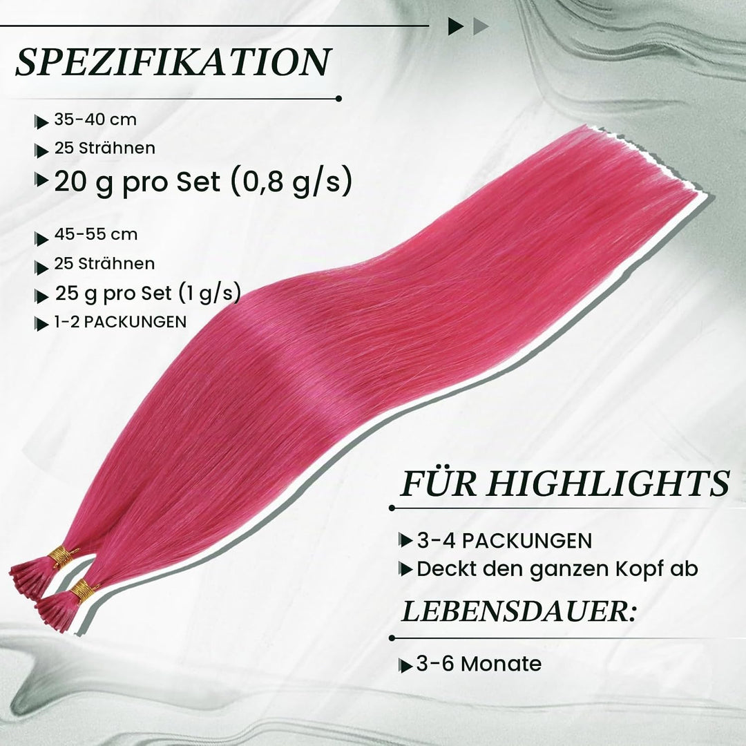RUNATURE 40cm I Tip Human Hair Extensions Keratin Hot Pink Itips Hair Extensions Human Hair Rosa Sti