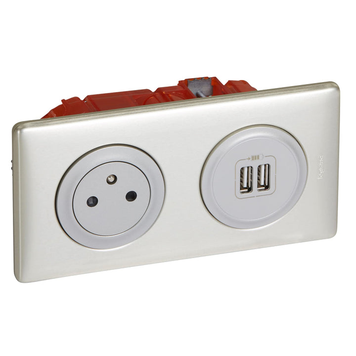 Legrand 200138 Céliane Kit Dual USB mit flexiblem Zwei polig/Erde Hauptventil, 230 V, titan, Titan