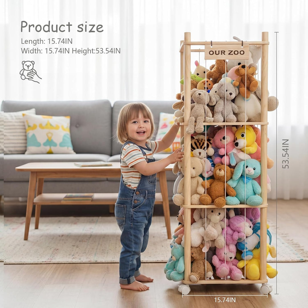 360°Drehbar Kuscheltier Aufbewahrung-Robuste Stofftier Aufbewahrung-Holz Kuscheltier Organizer-Stuff