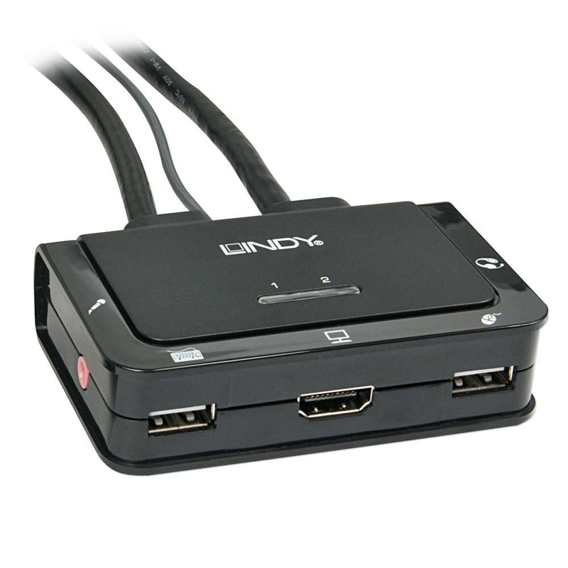 LINDY 42340 - HDMI KVM Switch Compact USB 2.0 Audio 2 Port, schwarz, HDMI KVM Switch Compact USB 2.0