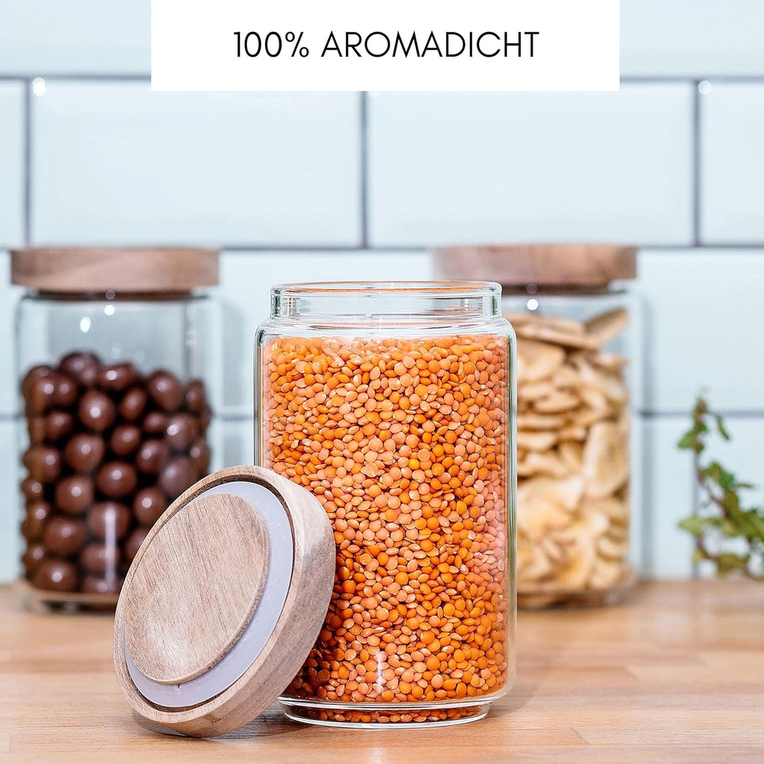 Econovo® Vorratsdosen mit Deckel aus Glas 700ml (3-teilig), stapelbar und luftdicht, Vorratsbehälter