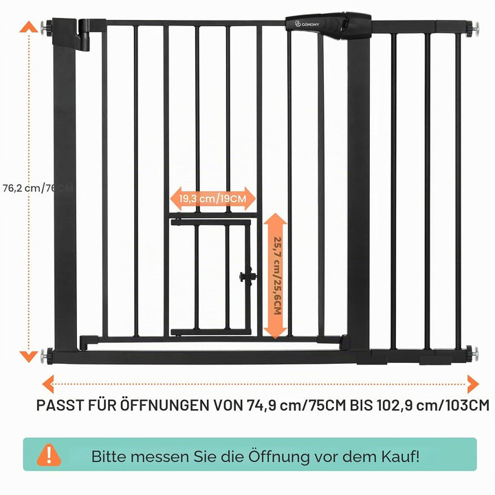 COMOMY Treppenschutzgitter ohne Bohren für Hunde und Katzen, 75-103cm Türschutzgitter mit Katzenklap