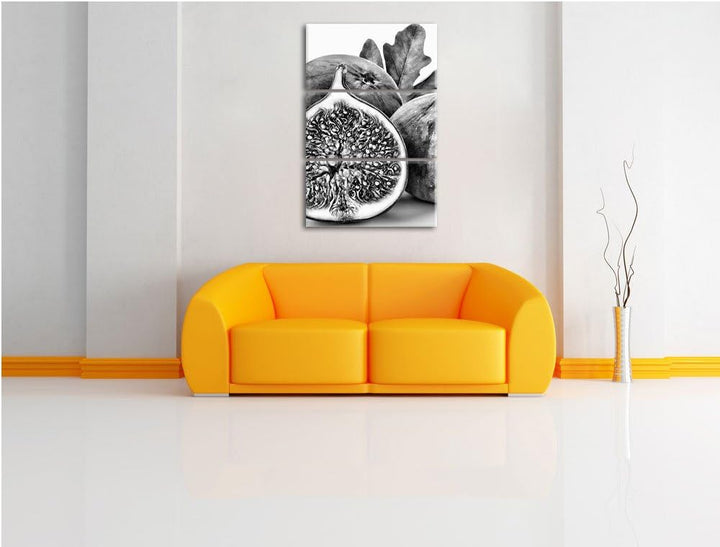 Pixxprint Monocrome, aufgeschnittene Feige 3-Teiler Leinwandbild 120x80 Bild auf Leinwand