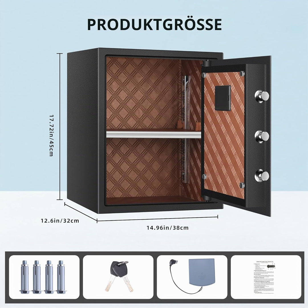 HSGCJS Grosser Fingerabdruck-Safe – 45L, biometrischer Fingerabdruck-Tresor mit digitaler Tastatur,