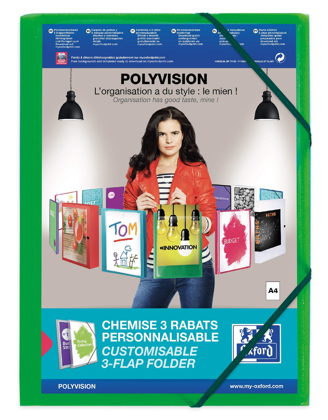 Oxford Kunststoff-Eckspannmappe polyvision, A4, 3 Klappen, grün, 12er Pack limone Eckspannermappe po
