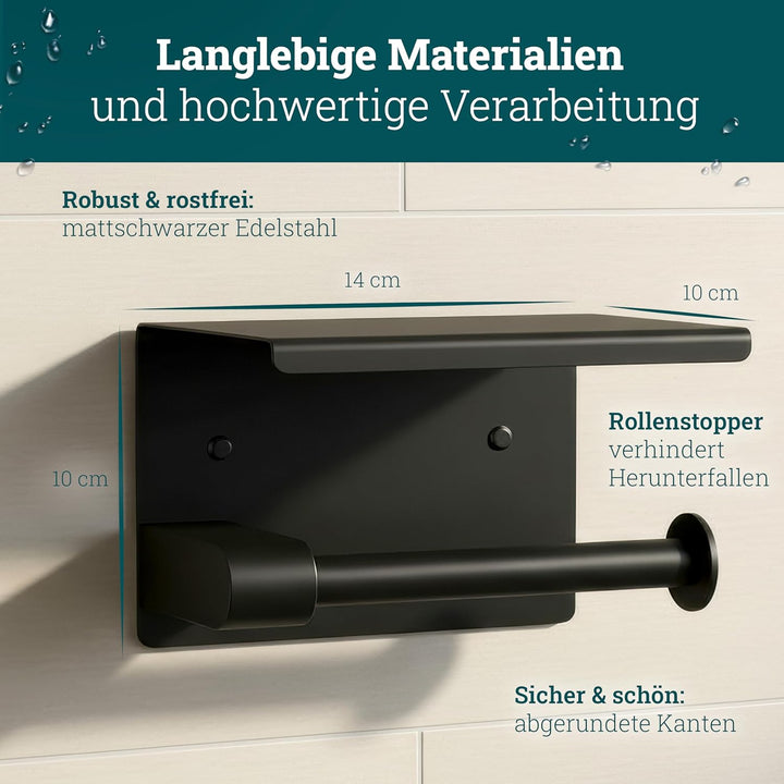 husman® Toilettenpapierhalter ohne Bohren | Klorollenhalter aus hochwertigem Edelstahl Matt-Schwarz
