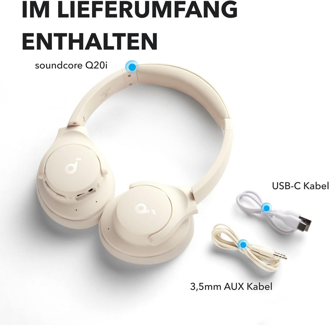 soundcore by Anker Q20i kabelloser Bluetooth Over-Ear-Kopfhörer mit Hybrid Active Noise Cancelling,