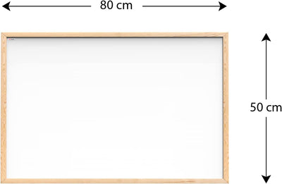 ALLboards Whiteboard mit Holzrahmen 80x50cm Magnettafel Weiss Magnetisch, Trocken Abwischbar 80x50cm