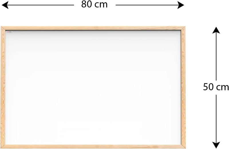 ALLboards Whiteboard mit Holzrahmen 80x50cm Magnettafel Weiss Magnetisch, Trocken Abwischbar 80x50cm