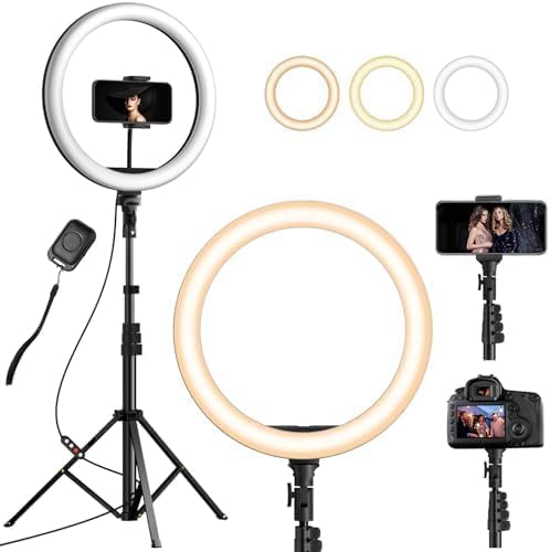 YOHOOLYO Ringlicht mit Stativ 12 Zoll Selfie Licht mit 163cm Aluminium-Dreibein 3 Lichtfarben und 10