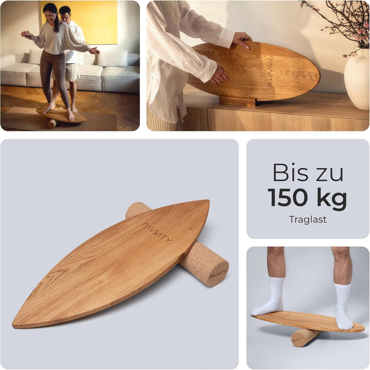 Balance Board aus Eichenholz [Handgefertigt in Deutschland] FSC-zertifizierter Gleichgewichtstrainer