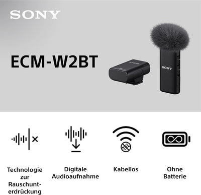 Sony ECM-W2BT Drahtloses Mikrofon mit Bluetooth-Verbindung, schwarz Vlogging-Mikrofon Single