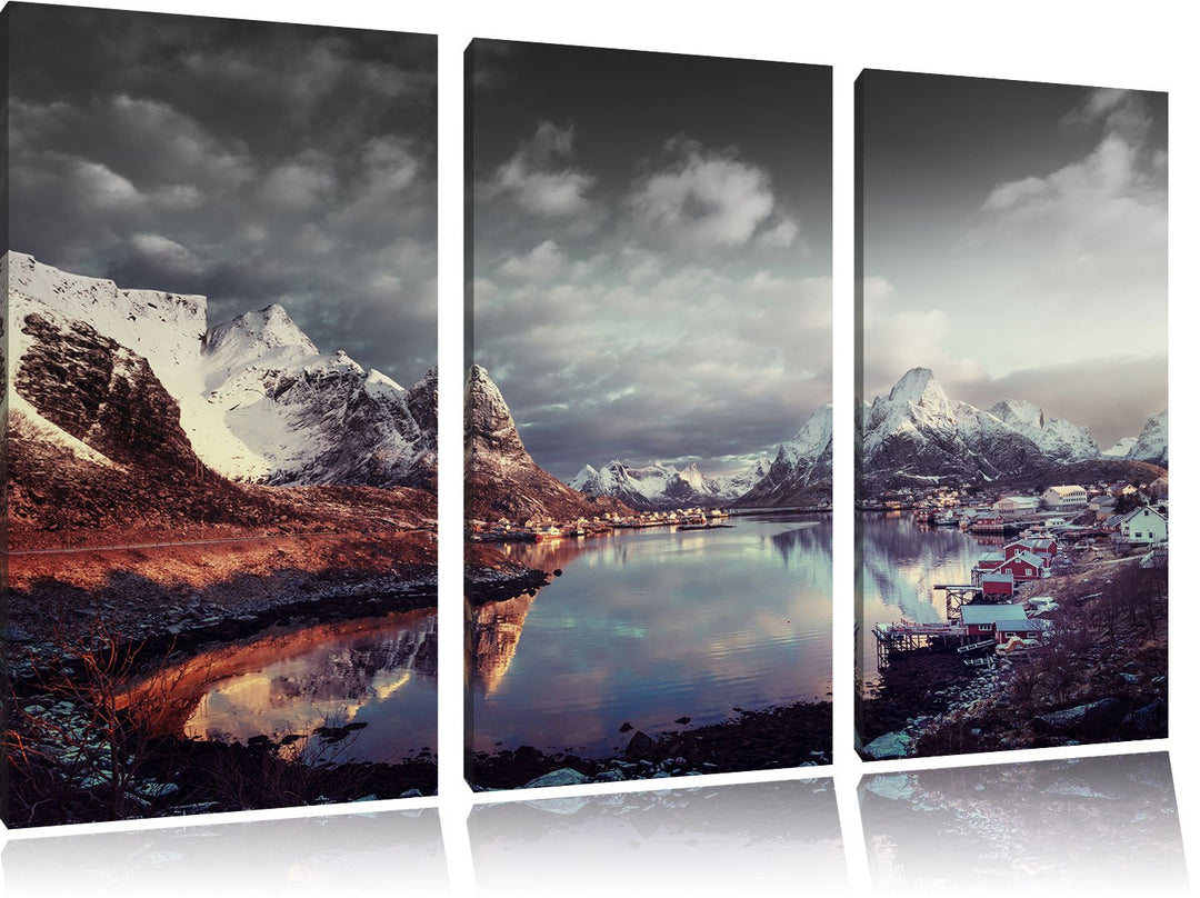 Pixxprint Schneelandschaft in Norwegen als Leinwandbild/Grösse: 3 Teilig (120x80) cm/Wandbild/Kunstd