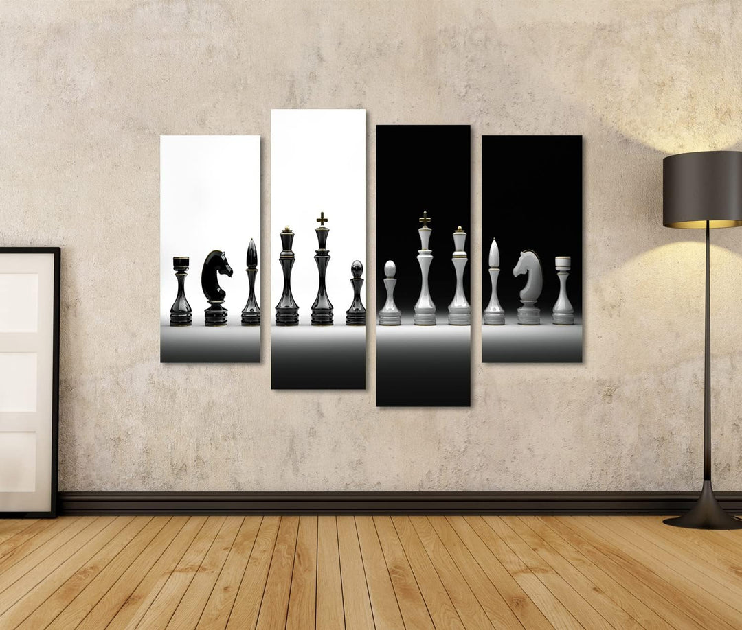 islandburner Bild auf Leinwand Komplettset Schach Bilder Wandbilder Poster Leinwand 130x80cm - 4 Tei