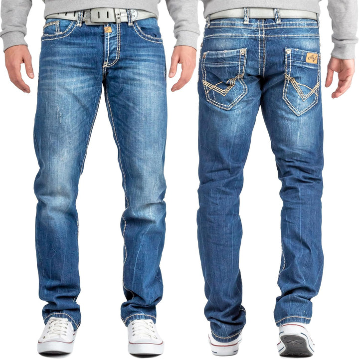 Cipo & Baxx Herren Jeans mit dicken Nähten 28W / 32L Blau - 04, 28W / 32L Blau - 04