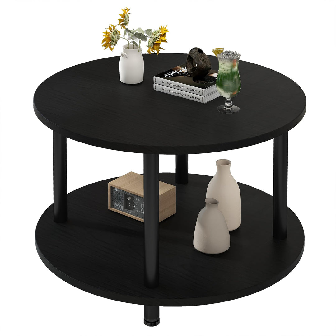 VERFARM Couchtisch Rund, 2 Ablagen, Wohnzimmertisch, Beistelltisch, Kaffeetisch, Sofatisch, für Wohn