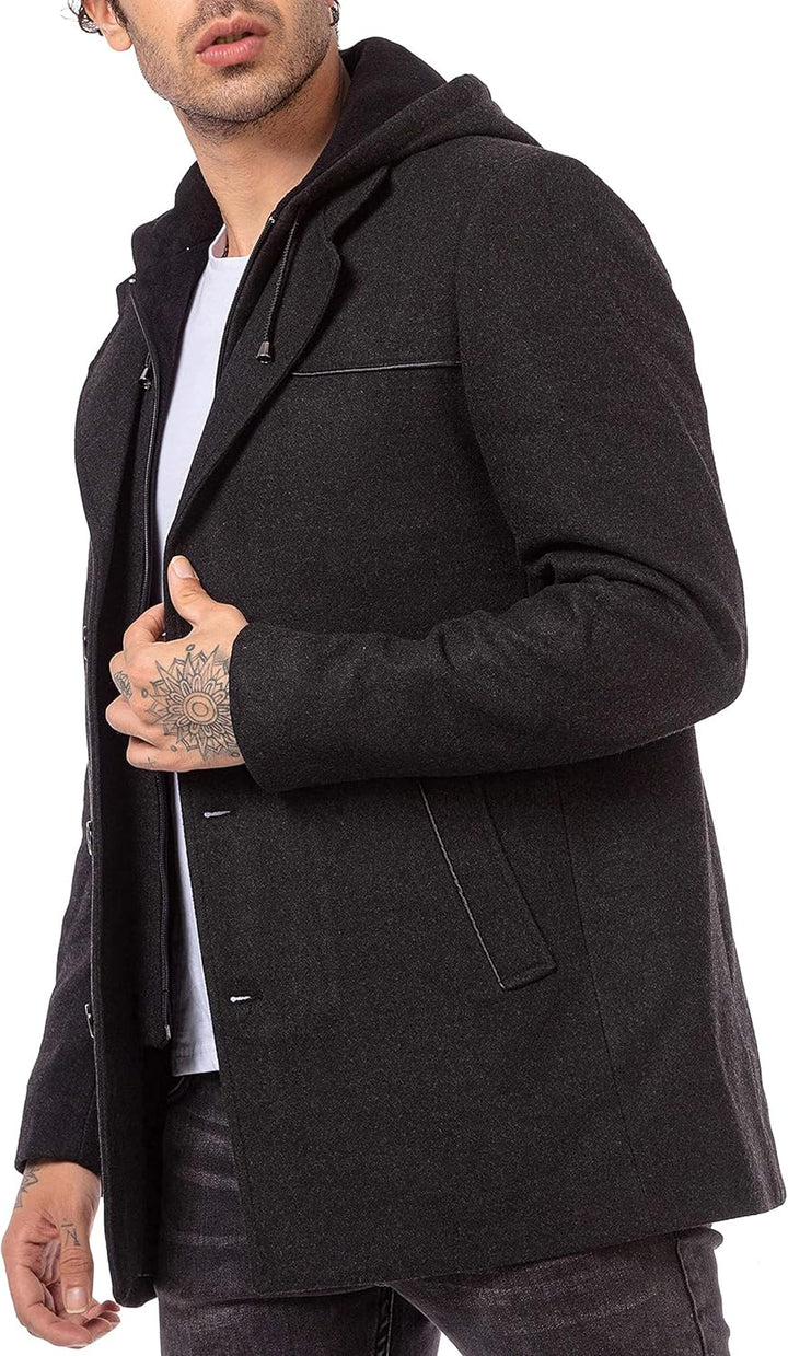 Redbridge Herren Mantel Trenchcoat Kapuzenjacke Elegant lange Jacke Hooded S Anthrazit, S Anthrazit