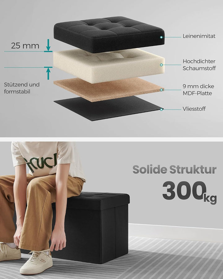 SONGMICS Sitzbank mit Stauraum, klappbare Sitztruhe, Aufbewahrungsbox, 38 x 76 x 38 cm, Deckel klapp