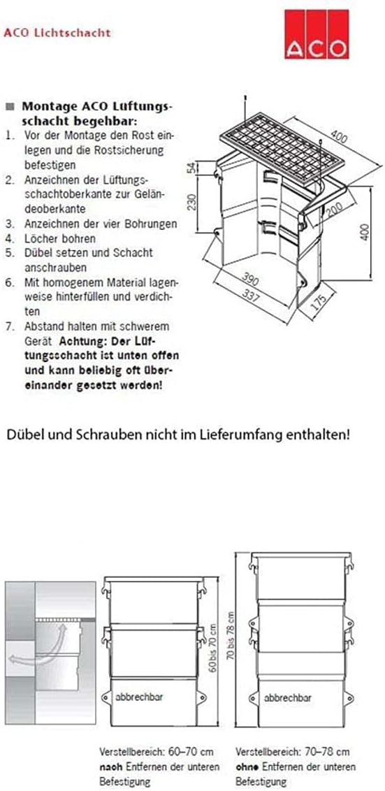 ACO Therm® Lüftungsschacht Körper 40x40x20 cm ohne Boden