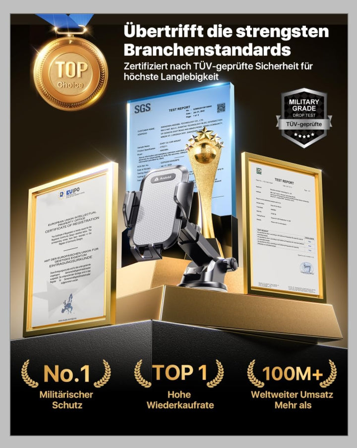 andobil Handyhalterung Auto [2026 Neueste Saugnapf] 3 in 1 Saugnapf & Lüftung Halter Universale KFZ