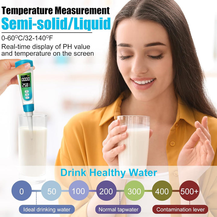 3T6B pH Messgerät für Lebensmittel, Digitales pH-Meter mit LCD ℃/℉ Display und ATC für Lösung, Wasse