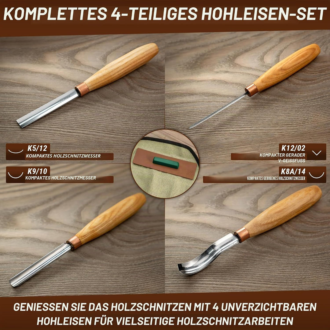 Meissel-Set zum Holzschnitzen SC01 – Hohlmeissel Holzschnitzwerkzeug-Set in der Werkzeugtasche mit S
