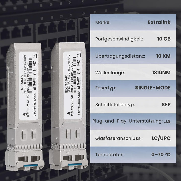 Extralink SFP Modul 10G LC Duplex Multimode 1310 nm 10KM MSA-kompatibel – Für HP, ARUBA, Switches, R