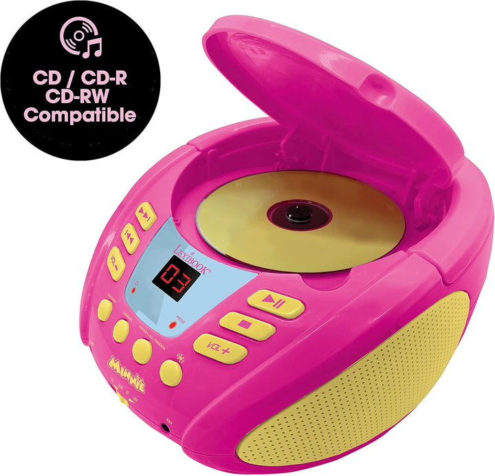 Lexibook RCD109MN Disney Minnie-Bluetooth-CD-Player für Kinder-Tragbar, Lichteffekte, Mikrofonbuchse