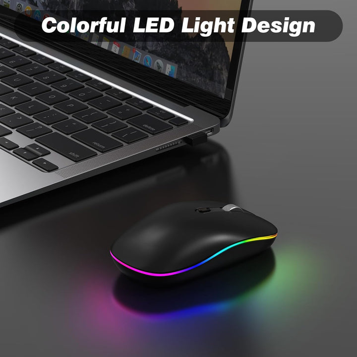 RaceGT Maus Kabellos Aufladbar, 2,4GHz LED Funkmaus USB-A & Typ-C Empfänger Silent 3 Verstellbare DP