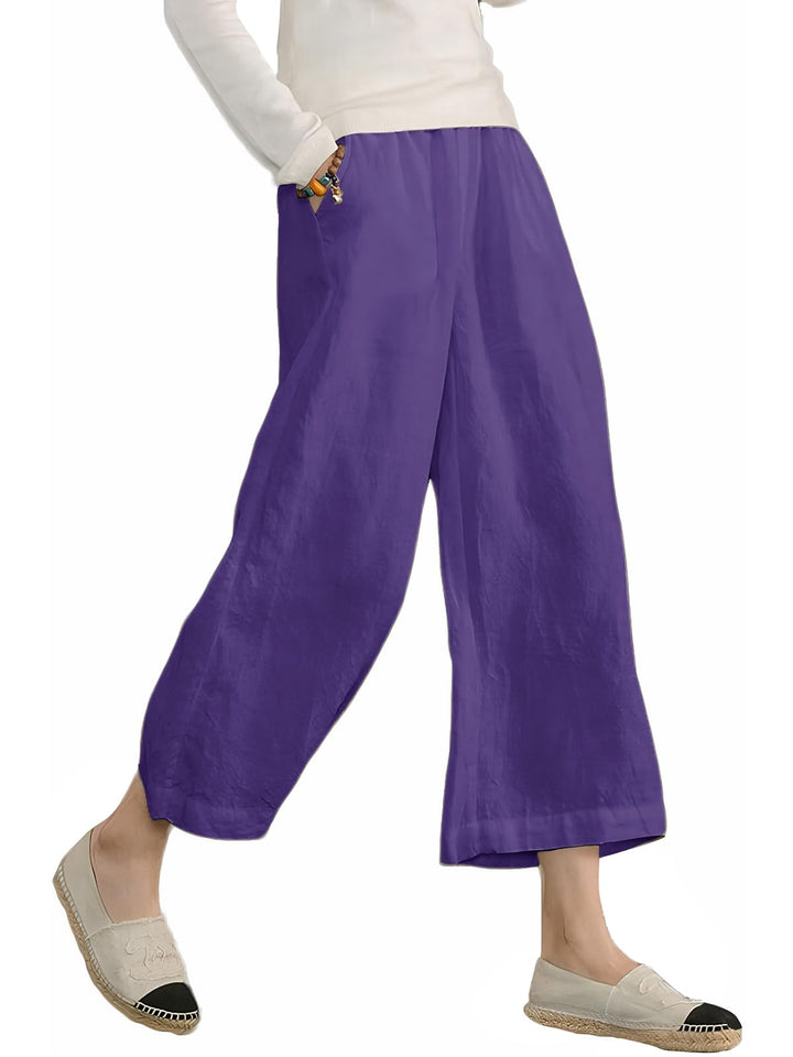 Ecupper Capris Hose Damen Sommer Stoffhose Weitehosen | Damen Sommerhose Capris, elastischer Bund, w