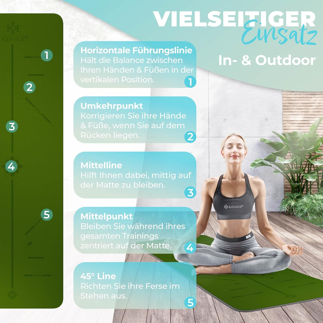 KESSER® Gymnastikmatte mit Tragegurt rutschfest TPE Yogamatte Gepolstert & rutschfest Fitnessmatte,