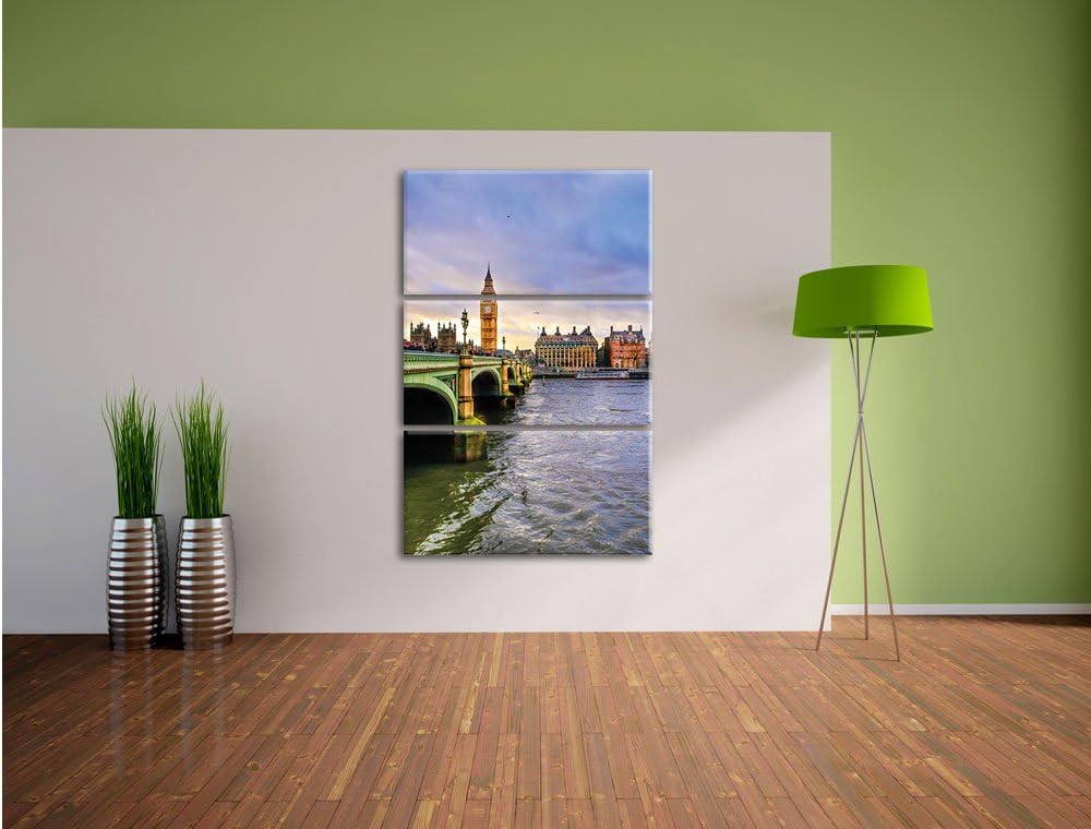 Pixxprint Themse London Big Ben als Leinwandbild/Grösse: 3 Teilig (120x80) cm/Wandbild/Kunstdruck/fe