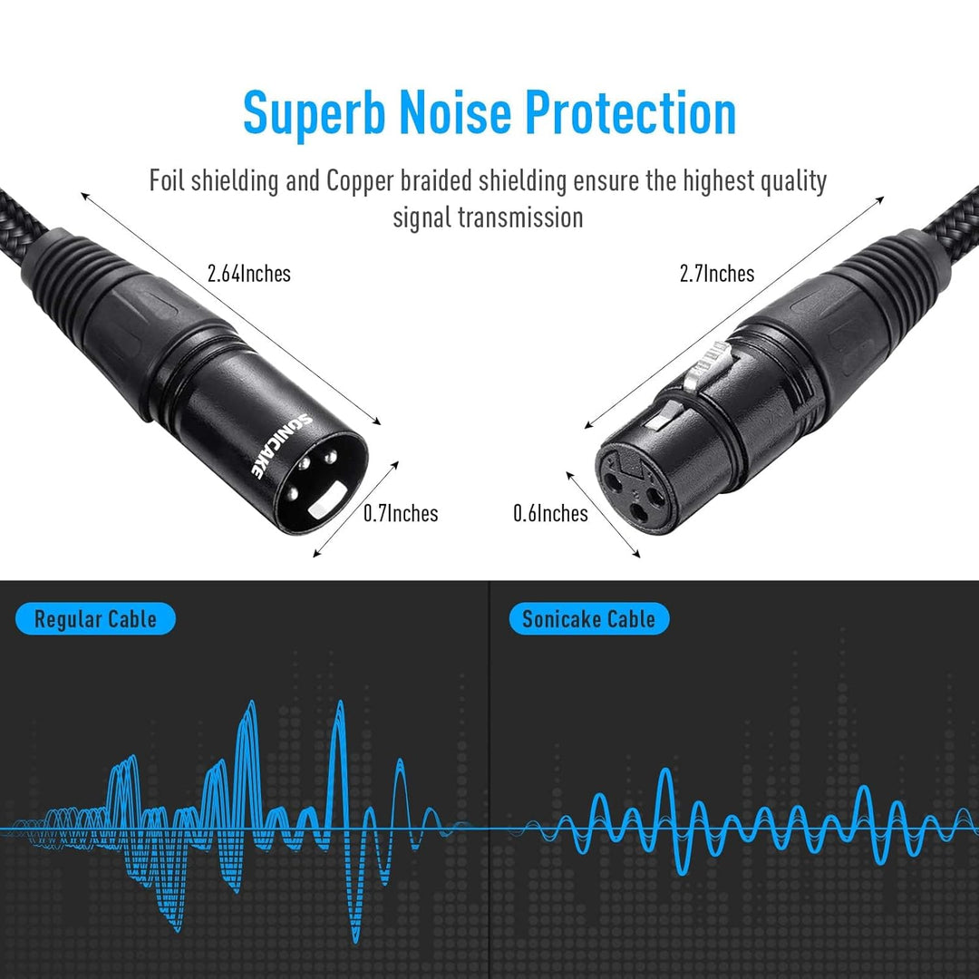 SONICAKE XLR Mikrofonkabel Stecker auf Busche 3-polig Nylon geflochten XLR Kabel Schwarz (3M 2 Stück