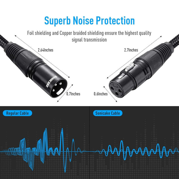 SONICAKE XLR Mikrofonkabel Stecker auf Busche 3-polig Nylon geflochten XLR Kabel Schwarz (3M 2 Stück