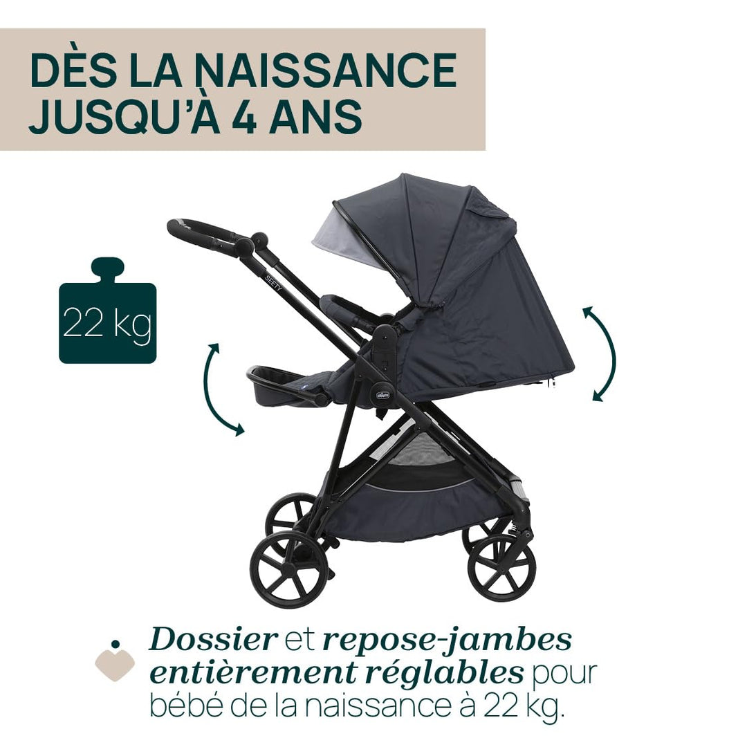 Chicco Kinderwagen Seety, Leicht und kompakt, von 0 Monaten bis 4 Jahren, bis 22 kg, faltbar, verste