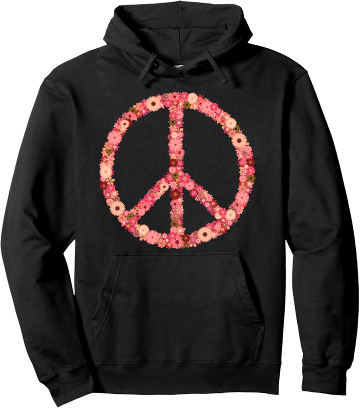 Hippie Peace Zeichen mit Blumen I Flower Power Kostüm Pullover Hoodie