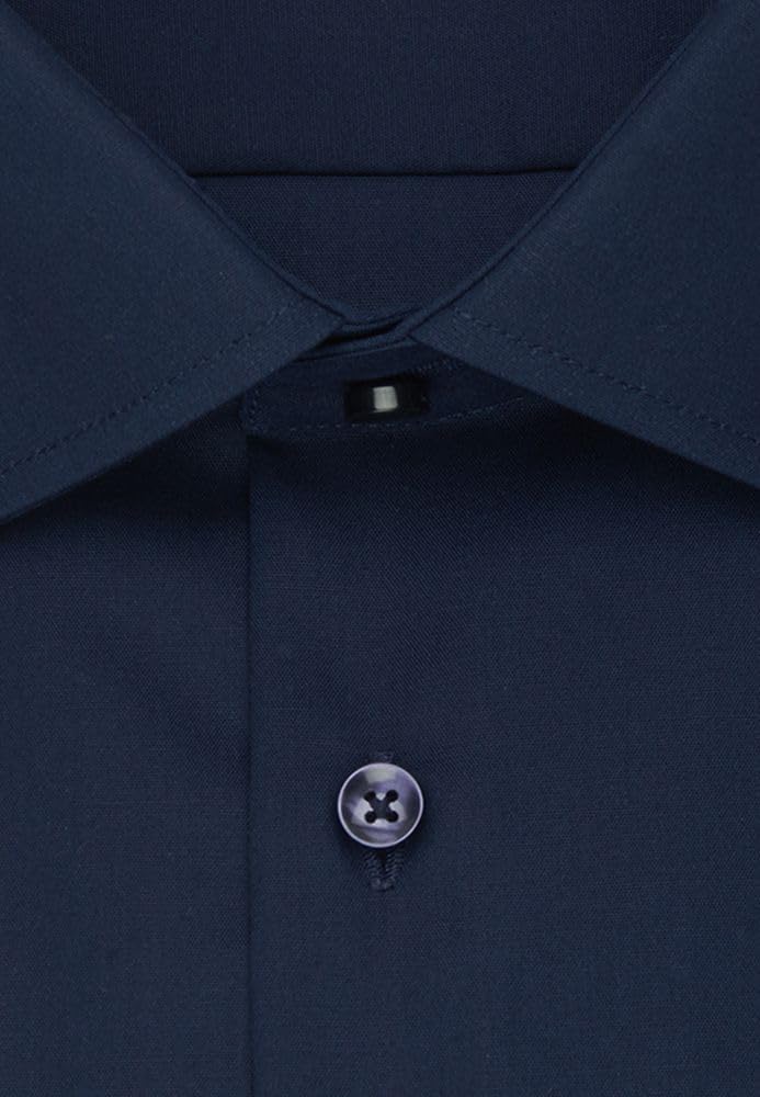 Seidensticker Herren Slim Bügelfrei Kent Kurzarm Stretch Businesshemd, Dunkelblau