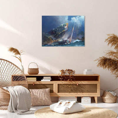 Bilder auf Leinwand Meer Segelboot Leinwandbild mit Rahmen 70x50cm Wandbilder Dekoration Wohnzimmer