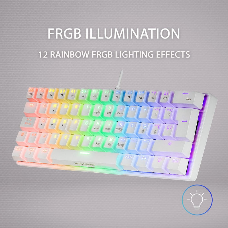 Mars Gaming MK60 Weiss, Mechanische Gaming Tastatur FRGB, Antighosting, Switch Mechanischer Blau, Po