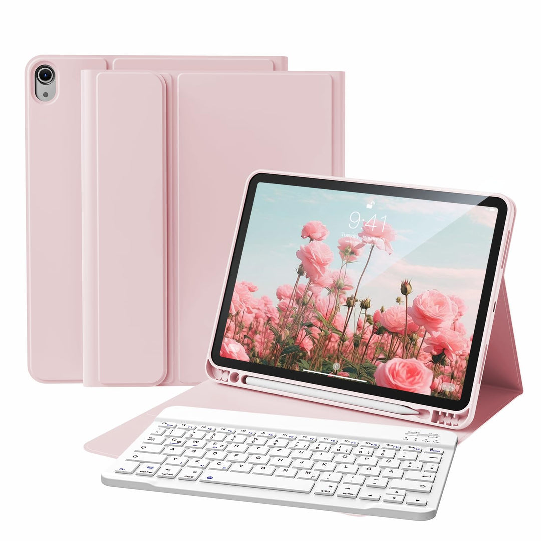 Hülle mit Tastatur für iPad A16 11. Generation 2025, für iPad 10. Generation 2022 10,9 Zoll, Bluetoo