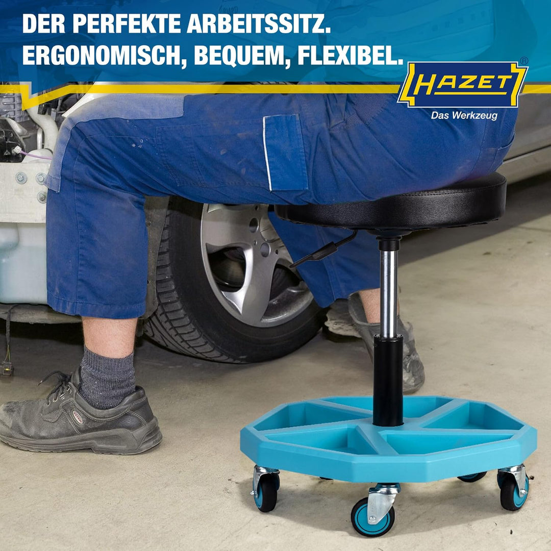 HAZET Arbeitssitz 195N-4, stabile Vierkant-Rohrrahmenkonstruktion, 5 Leichtlaufrollen 75 mm, höhenve