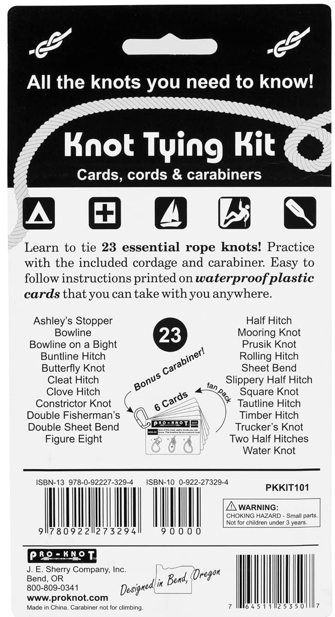 Knot Tying Kit | Pro-Knot Best Rope Knot Cards, two practice cords and a carabiner, Ringeinband