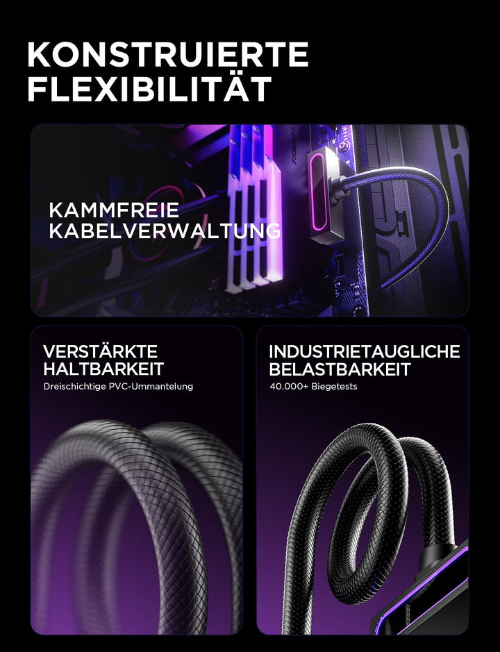 AsiaHorse Hydrus 24Pin PSU Kabelverlängerung, PC 24 Pin Sleeved Cable für 24 Pin ATX [18AWG] Netztei