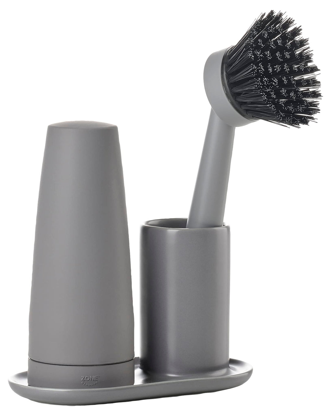Zone Denmark Singles Spül-Set, dreiteilig mit Spülbürste, Spülmittelspender und Halter, Cool Grey 15