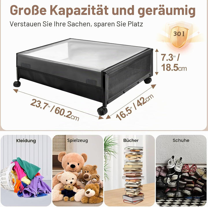 SPECILITE Unterbett-Aufbewahrungsbehälter auf Rädern, 2 Pack Rollende Unterbett-Metallbehälter mit D
