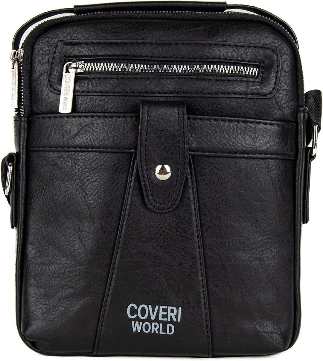 Coveri Umhängetasche aus Kunstleder für Herren, Arbeit, Büro, Freizeit, Handyhalter, Reissverschluss