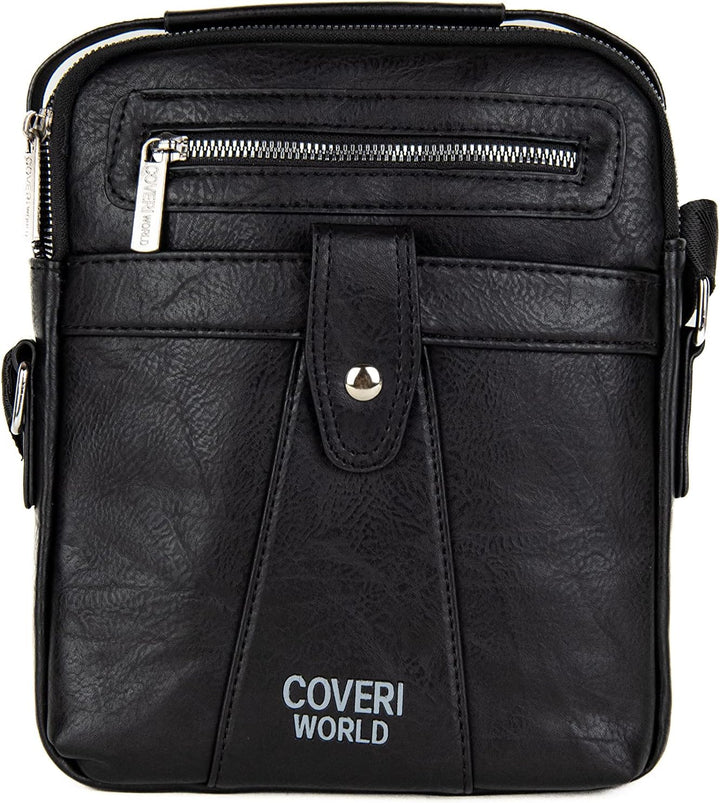 Coveri Umhängetasche aus Kunstleder für Herren, Arbeit, Büro, Freizeit, Handyhalter, Reissverschluss