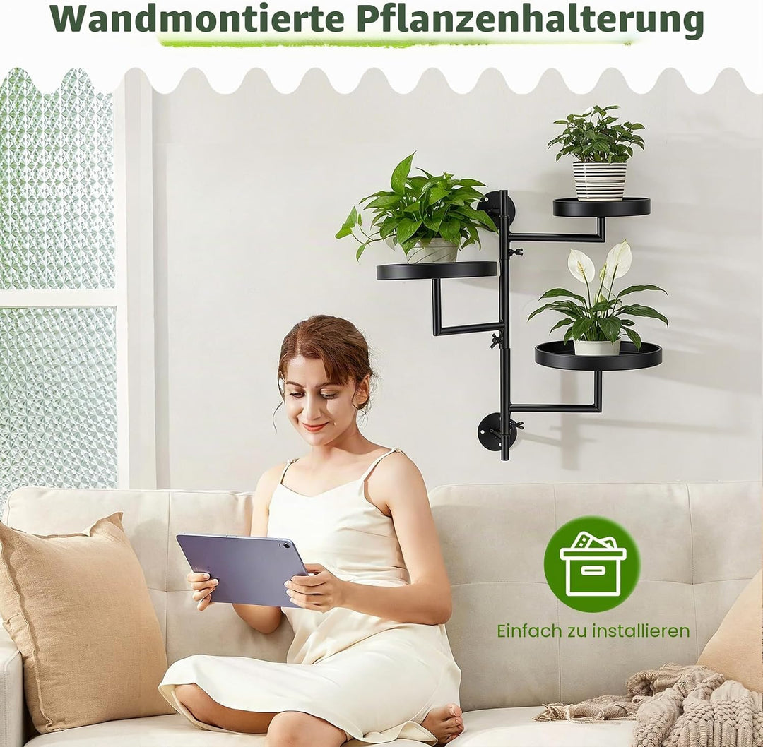 3-stöckig Drehbares Fenster-Pflanzenregal, Platzsparender Metall Blumenständer mit 180° Rotation, Wa