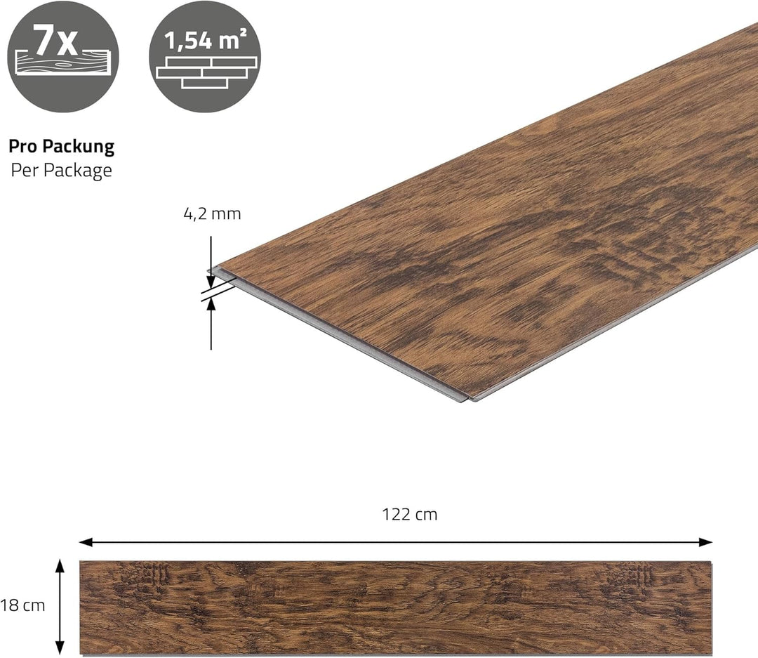 ML-Design Deluxe PVC Bodenbelag, Click Vinyl-Dielen, Vinylboden, 122 cm x 18 cm x 4,2 mm, Dicke 4,2